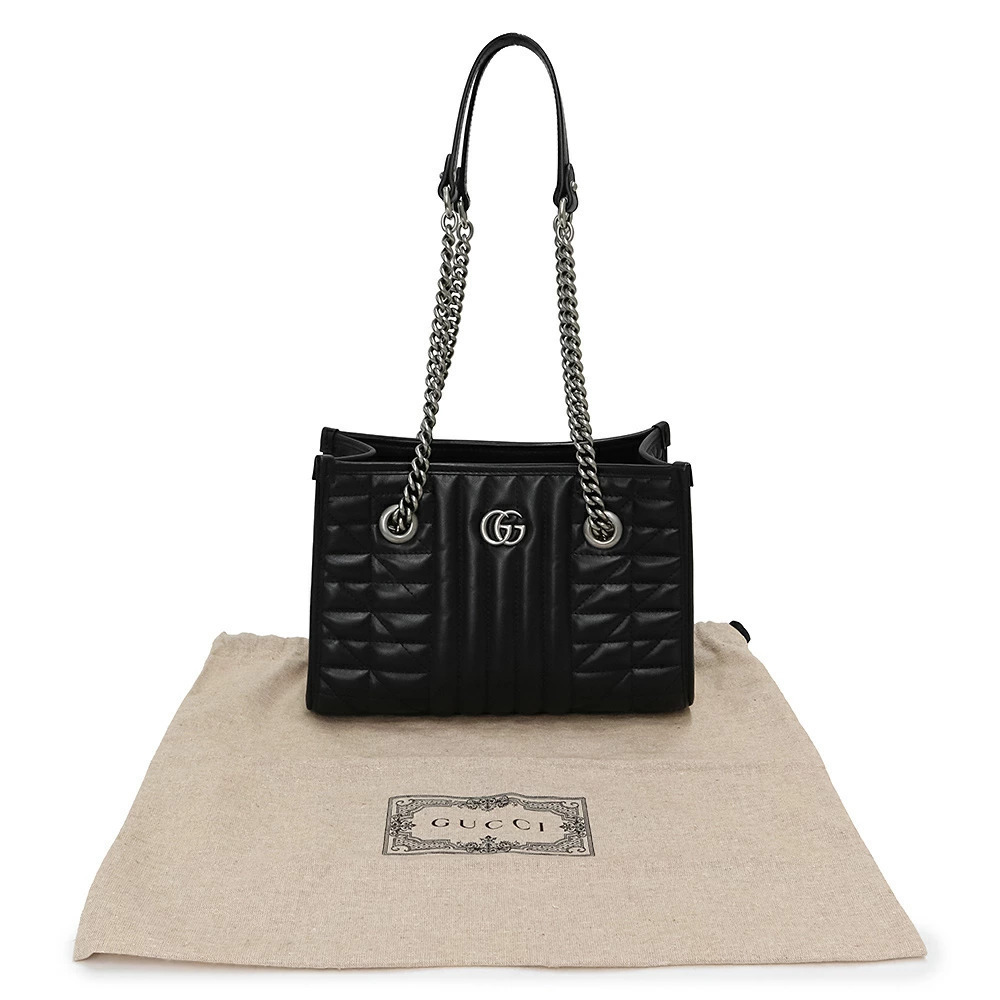 Gucci Marmont Quilted GG Chain Leather Black Bag Tote Shoulder